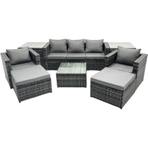 Fimous Outdoor Rattan Garden Furniture Set 7 Seater Patio Lounge Sofa Set with Armchair Square Coffee Table 2 Side Tables 2 Big Footstool Dark Grey Fimous Outdoor Rattan Garden Furniture Set 7 Seater Patio Lounge Sofa Set with Armchair Square Coffee Table 2 Side Tables 2 Big Footstool Dark Grey