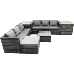 Outdoor Rattan Garden Furniture Set 7 Seater Patio Lounge Sofa Set with Square Coffee Table 2 Side Table Big Footstool Dark Grey Mixed - Fimous Outdoor Rattan Garden Furniture Set 7 Seater Patio Lounge Sofa Set with Square Coffee Table 2 Side Table Big Footstool Dark Grey Mixed - Fimous