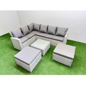 Outdoor Rattan Garden Furniture Set 8 Seater Corner Sofa Sets with Square Coffee Table 2 Big Footstools Light Grey Mixed - Fimous Outdoor Rattan Garden Furniture Set 8 Seater Corner Sofa Sets with Square Coffee Table 2 Big Footstools Light Grey Mixed - Fimous