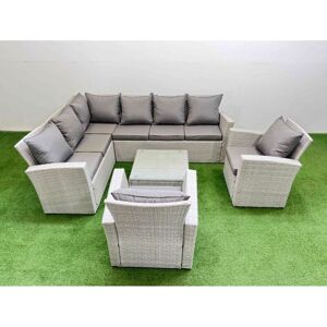 Outdoor Rattan Garden Furniture Set 8 Seater Corner Sofa Sets with Square Coffee Table 2 Chairs Light Grey Mixed - Fimous Outdoor Rattan Garden Furniture Set 8 Seater Corner Sofa Sets with Square Coffee Table 2 Chairs Light Grey Mixed - Fimous