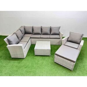 Outdoor Rattan Garden Furniture Set 8 Seater Corner Sofa Sets with Square Coffee Table Chair Big Footstool Light Grey Mixed - Fimous Outdoor Rattan Garden Furniture Set 8 Seater Corner Sofa Sets with Square Coffee Table Chair Big Footstool Light Grey Mixed - Fimous