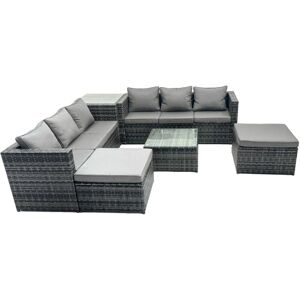 Outdoor Rattan Garden Furniture Set 8 Seater Patio Lounge Sofa Set with Square Coffee Table Side Table 2 Big Footstools Dark Grey Mixed - Fimous Outdoor Rattan Garden Furniture Set 8 Seater Patio Lounge Sofa Set with Square Coffee Table Side Table 2 Big Footstools Dark Grey Mixed - Fimous
