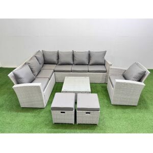 Outdoor Rattan Garden Furniture Set 9 Seater Corner Sofa Sets with Square Coffee Table Chair 2 Small Footstools Light Grey Mixed - Fimous Outdoor Rattan Garden Furniture Set 9 Seater Corner Sofa Sets with Square Coffee Table Chair 2 Small Footstools Light Grey Mixed - Fimous