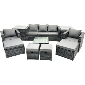 Fimous Outdoor Rattan Garden Furniture Set 9 Seater Patio Lounge Sofa Set with Armchair Square Coffee Table 2 Side Tables 4 Footstool Dark Grey Mixed Fimous Outdoor Rattan Garden Furniture Set 9 Seater Patio Lounge Sofa Set with Armchair Square Coffee Table 2 Side Tables 4 Footstool Dark Grey Mixed