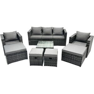 Fimous Outdoor Rattan Garden Furniture Set 9 Seater Patio Lounge Sofa Set with Armchair Square Coffee Table 4 Footstool Dark Grey Mixed Fimous Outdoor Rattan Garden Furniture Set 9 Seater Patio Lounge Sofa Set with Armchair Square Coffee Table 4 Footstool Dark Grey Mixed
