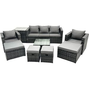 Fimous Outdoor Rattan Garden Furniture Set 9 Seater Patio Lounge Sofa Set with Armchair Square Coffee Table Side Table 4 Footstool Dark Grey Mixed Fimous Outdoor Rattan Garden Furniture Set 9 Seater Patio Lounge Sofa Set with Armchair Square Coffee Table Side Table 4 Footstool Dark Grey Mixed