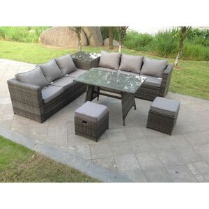Fimous - Outdoor Rattan Garden Furniture Set Corner Sofa Dining table With 2 pc Footstools Fimous - Outdoor Rattan Garden Furniture Set Corner Sofa Dining table With 2 pc Footstools