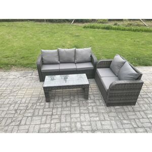 Fimous - Outdoor Rattan Garden Furniture Set Patio Lounge Sofa Set with Rectangular Coffee Table Dark Grey Mixed Fimous - Outdoor Rattan Garden Furniture Set Patio Lounge Sofa Set with Rectangular Coffee Table Dark Grey Mixed