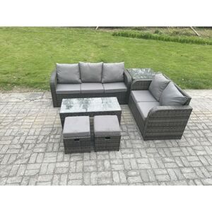Outdoor Rattan Garden Furniture Set Patio Lounge Sofa Set with Rectangular Coffee Table Side Table 2 Small Footstools Dark Grey Mixed - Fimous Outdoor Rattan Garden Furniture Set Patio Lounge Sofa Set with Rectangular Coffee Table Side Table 2 Small Footstools Dark Grey Mixed - Fimous