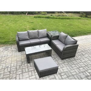 Outdoor Rattan Garden Furniture Set Patio Lounge Sofa Set with Rectangular Coffee Table Side Table Big Footstool Dark Grey Mixed - Fimous Outdoor Rattan Garden Furniture Set Patio Lounge Sofa Set with Rectangular Coffee Table Side Table Big Footstool Dark Grey Mixed - Fimous
