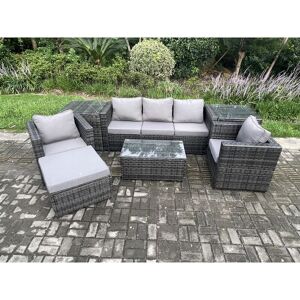 Fimous Outdoor Rattan Garden Furniture Set with 3 Seater Sofa Coffee Table 2 Side Tables 2 Armchairs Big Footstool Patio Lounge Sofa Set Dark Grey Fimous Outdoor Rattan Garden Furniture Set with 3 Seater Sofa Coffee Table 2 Side Tables 2 Armchairs Big Footstool Patio Lounge Sofa Set Dark Grey