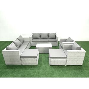 Outdoor Rattan Sofa Garden Furniture Set with 2 Armchairs Oblong Coffee Table 2 Big Footstools Side Table Light Grey Mixed - Fimous Outdoor Rattan Sofa Garden Furniture Set with 2 Armchairs Oblong Coffee Table 2 Big Footstools Side Table Light Grey Mixed - Fimous