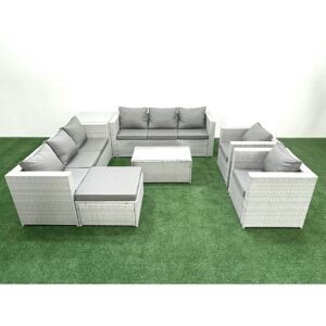 Outdoor Rattan Sofa Garden Furniture Set with 2 Armchairs Oblong Coffee Table Big Footstool Side Table Light Grey Mixed - Fimous Outdoor Rattan Sofa Garden Furniture Set with 2 Armchairs Oblong Coffee Table Big Footstool Side Table Light Grey Mixed - Fimous