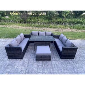 Outdoor Wicker Garden Furniture Rattan Lounge Sofa Set Patio Rectangular Dining Table with Big Footstool 10 Seater Dark Grey Mixed - Fimous Outdoor Wicker Garden Furniture Rattan Lounge Sofa Set Patio Rectangular Dining Table with Big Footstool 10 Seater Dark Grey Mixed - Fimous