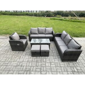 FIMOUS Patio Garden Furniture Sets Wicker 9 Seater Outdoor Rattan Furniture Sofa Sets with Rectangular Coffee Table Reclining Chair 2 Small Footstools FIMOUS Patio Garden Furniture Sets Wicker 9 Seater Outdoor Rattan Furniture Sofa Sets with Rectangular Coffee Table Reclining Chair 2 Small Footstools