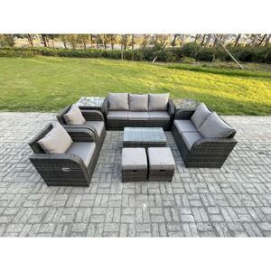 FIMOUS Patio Garden Furniture Sets Wicker 9 Seater Outdoor Rattan Furniture Sofa Sets with Rectangular Coffee Table Reclining Chair Loveseat Sofa 2 Side FIMOUS Patio Garden Furniture Sets Wicker 9 Seater Outdoor Rattan Furniture Sofa Sets with Rectangular Coffee Table Reclining Chair Loveseat Sofa 2 Side
