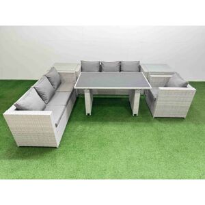 Patio Garden Furniture Sets with Black Glass Top Dining Table 3 Seater Sofa Armchair 2 Side Tables Light Grey - Fimous Patio Garden Furniture Sets with Black Glass Top Dining Table 3 Seater Sofa Armchair 2 Side Tables Light Grey - Fimous