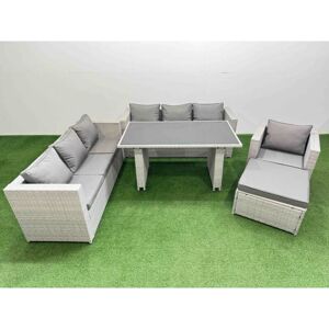 Fimous - Patio Garden Furniture Sets with Black Glass Top Dining Table 3 Seater Sofa Armchair Big Stool Light Grey Fimous - Patio Garden Furniture Sets with Black Glass Top Dining Table 3 Seater Sofa Armchair Big Stool Light Grey