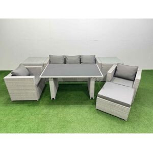 Patio Garden Furniture Sets with Black Glass Top Dining Table Armchair 3 Seater Sofa 2 Side Tables Big Stool Light Grey - Fimous Patio Garden Furniture Sets with Black Glass Top Dining Table Armchair 3 Seater Sofa 2 Side Tables Big Stool Light Grey - Fimous