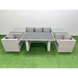 Patio Garden Furniture Sets with Black Glass Top Dining Table Armchair 3 Seater Sofa 2 Side Tables Light Grey - Fimous Patio Garden Furniture Sets with Black Glass Top Dining Table Armchair 3 Seater Sofa 2 Side Tables Light Grey - Fimous