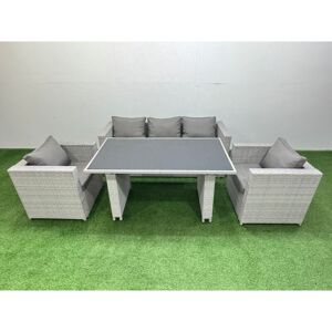 Patio Garden Furniture Sets with Black Glass Top Dining Table Armchair 3 Seater Sofa Light Grey - Fimous Patio Garden Furniture Sets with Black Glass Top Dining Table Armchair 3 Seater Sofa Light Grey - Fimous