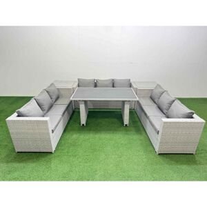 Fimous - Patio Outdoor Garden Furniture Sets with Black Glass Top Dining Table 3 Seater Sofa Light Grey Fimous - Patio Outdoor Garden Furniture Sets with Black Glass Top Dining Table 3 Seater Sofa Light Grey
