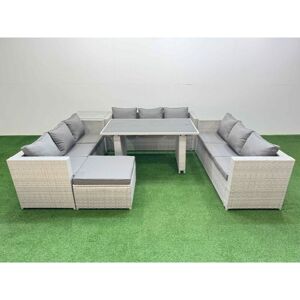 Patio Outdoor Garden Furniture Sets with Black Glass Top Dining Table 3 Seater Sofa Side Table Big Stool Light Grey - Fimous Patio Outdoor Garden Furniture Sets with Black Glass Top Dining Table 3 Seater Sofa Side Table Big Stool Light Grey - Fimous