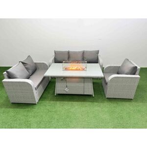 Patio pe Wicker 6 Seater Outdoor Rattan Furniture Sofa Sets with Firepit Dining Table Reclining Chair Loveseat Sofa 3 Seater Sofa Light Grey - Fimous Patio pe Wicker 6 Seater Outdoor Rattan Furniture Sofa Sets with Firepit Dining Table Reclining Chair Loveseat Sofa 3 Seater Sofa Light Grey - Fimous