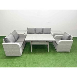 FIMOUS Patio pe Wicker 6 Seater Outdoor Rattan Furniture Sofa Sets with Rectangular Dining Table Reclining Chair Loveseat Sofa 3 Seater Sofa 2 Side Table FIMOUS Patio pe Wicker 6 Seater Outdoor Rattan Furniture Sofa Sets with Rectangular Dining Table Reclining Chair Loveseat Sofa 3 Seater Sofa 2 Side Table