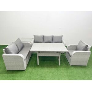 FIMOUS Patio pe Wicker 6 Seater Outdoor Rattan Furniture Sofa Sets with Rectangular Dining Table Reclining Chair Loveseat Sofa 3 Seater Sofa Side Table FIMOUS Patio pe Wicker 6 Seater Outdoor Rattan Furniture Sofa Sets with Rectangular Dining Table Reclining Chair Loveseat Sofa 3 Seater Sofa Side Table