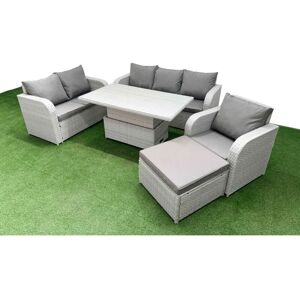 FIMOUS Patio pe Wicker 7 Seater Outdoor Rattan Furniture Sofa Sets with Adjustable Lifting Dining or Coffee Table Reclining Chair Loveseat Sofa 3 Seater FIMOUS Patio pe Wicker 7 Seater Outdoor Rattan Furniture Sofa Sets with Adjustable Lifting Dining or Coffee Table Reclining Chair Loveseat Sofa 3 Seater