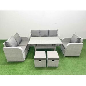 FIMOUS Patio pe Wicker 8 Seater Outdoor Rattan Furniture Sofa Sets with Rectangular Dining Table Reclining Chair Loveseat Sofa 3 Seater Sofa Stool Light FIMOUS Patio pe Wicker 8 Seater Outdoor Rattan Furniture Sofa Sets with Rectangular Dining Table Reclining Chair Loveseat Sofa 3 Seater Sofa Stool Light