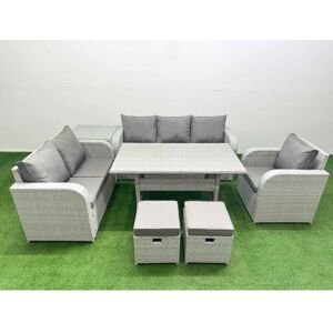 FIMOUS Patio pe Wicker 8 Seater Outdoor Rattan Furniture Sofa Sets with Rectangular Dining Table Reclining Chair Loveseat Sofa 3 Seater Sofa Stool Side FIMOUS Patio pe Wicker 8 Seater Outdoor Rattan Furniture Sofa Sets with Rectangular Dining Table Reclining Chair Loveseat Sofa 3 Seater Sofa Stool Side