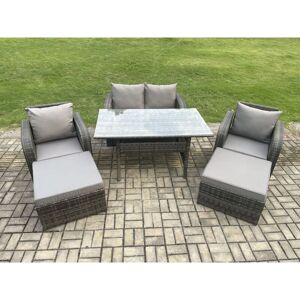 Fimous Patio Rattan Garden Furniture Set with Oblong Rectangular Dining Table 2 Big Footstool 6 Seater Outdoor Lounge Sofa Set Dark Grey Mixed Fimous Patio Rattan Garden Furniture Set with Oblong Rectangular Dining Table 2 Big Footstool 6 Seater Outdoor Lounge Sofa Set Dark Grey Mixed
