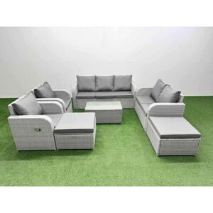 Pe Rattan Garden Furniture Set Adjustable Chair Sofa Double Love Seat 2 Seater Sofa Lounge Set Oblong Coffee Table 2 Big Footstool Light Grey - Fimous Pe Rattan Garden Furniture Set Adjustable Chair Sofa Double Love Seat 2 Seater Sofa Lounge Set Oblong Coffee Table 2 Big Footstool Light Grey - Fimous