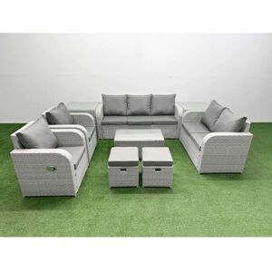 FIMOUS Pe Rattan Garden Furniture Set Adjustable Chair Sofa Double Love Seat 2 Seater Sofa Lounge Set Oblong Coffee Table 2 Stools 2 Side Table Light Grey FIMOUS Pe Rattan Garden Furniture Set Adjustable Chair Sofa Double Love Seat 2 Seater Sofa Lounge Set Oblong Coffee Table 2 Stools 2 Side Table Light Grey