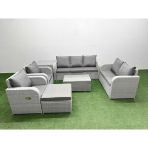 FIMOUS Pe Rattan Garden Furniture Set Adjustable Chair Sofa Double Love Seat 2 Seater Sofa Lounge Set Oblong Coffee Table Big Footstool Side Table Light FIMOUS Pe Rattan Garden Furniture Set Adjustable Chair Sofa Double Love Seat 2 Seater Sofa Lounge Set Oblong Coffee Table Big Footstool Side Table Light