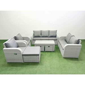 Pe Rattan Garden Furniture Set Adjustable Chair Sofa Double Love Seat 2 Seater Sofa Lounge Set Rectangular Coffee Table 3 Stools Light Grey - Fimous Pe Rattan Garden Furniture Set Adjustable Chair Sofa Double Love Seat 2 Seater Sofa Lounge Set Rectangular Coffee Table 3 Stools Light Grey - Fimous