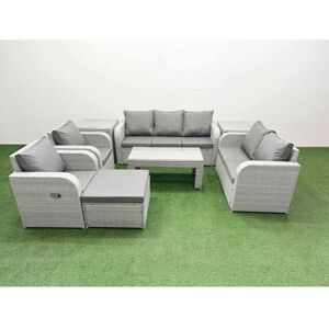 FIMOUS Pe Rattan Garden Furniture Set Adjustable Chair Sofa Double Love Seat 2 Seater Sofa Lounge Set Rectangular Coffee Table Big Footstool 2 Side Table FIMOUS Pe Rattan Garden Furniture Set Adjustable Chair Sofa Double Love Seat 2 Seater Sofa Lounge Set Rectangular Coffee Table Big Footstool 2 Side Table