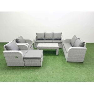 FIMOUS Pe Rattan Garden Furniture Set Adjustable Chair Sofa Double Love Seat 2 Seater Sofa Lounge Set Rectangular Coffee Table Big Footstool Light Grey FIMOUS Pe Rattan Garden Furniture Set Adjustable Chair Sofa Double Love Seat 2 Seater Sofa Lounge Set Rectangular Coffee Table Big Footstool Light Grey
