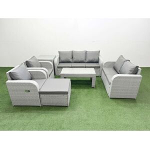 FIMOUS Pe Rattan Garden Furniture Set Adjustable Chair Sofa Double Love Seat 2 Seater Sofa Lounge Set Rectangular Coffee Table Big Footstool Side Table FIMOUS Pe Rattan Garden Furniture Set Adjustable Chair Sofa Double Love Seat 2 Seater Sofa Lounge Set Rectangular Coffee Table Big Footstool Side Table
