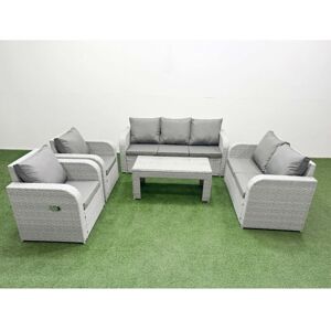 Pe Rattan Garden Furniture Set Adjustable Chair Sofa Double Love Seat 2 Seater Sofa Lounge Set Rectangular Coffee Table Light Grey - Fimous Pe Rattan Garden Furniture Set Adjustable Chair Sofa Double Love Seat 2 Seater Sofa Lounge Set Rectangular Coffee Table Light Grey - Fimous