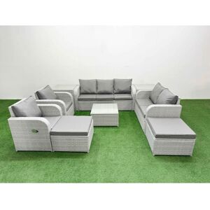 FIMOUS Pe Rattan Garden Furniture Set Adjustable Chair Sofa Double Love Seat 2 Seater Sofa Lounge Set Square Coffee Table 2 Big Footstool 2 Side Table Light FIMOUS Pe Rattan Garden Furniture Set Adjustable Chair Sofa Double Love Seat 2 Seater Sofa Lounge Set Square Coffee Table 2 Big Footstool 2 Side Table Light