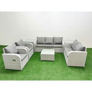 Pe Rattan Garden Furniture Set Adjustable Chair Sofa Double Love Seat 2 Seater Sofa Lounge Set Square Coffee Table 2 Side Table Light Grey - Fimous Pe Rattan Garden Furniture Set Adjustable Chair Sofa Double Love Seat 2 Seater Sofa Lounge Set Square Coffee Table 2 Side Table Light Grey - Fimous