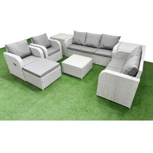FIMOUS Pe Rattan Garden Furniture Set Adjustable Chair Sofa Double Love Seat 2 Seater Sofa Lounge Set Square Coffee Table Big Footstool 2 Side Table Light FIMOUS Pe Rattan Garden Furniture Set Adjustable Chair Sofa Double Love Seat 2 Seater Sofa Lounge Set Square Coffee Table Big Footstool 2 Side Table Light
