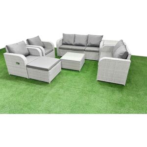FIMOUS Pe Rattan Garden Furniture Set Adjustable Chair Sofa Double Love Seat 2 Seater Sofa Lounge Set Square Coffee Table Big Footstool Side Table Light FIMOUS Pe Rattan Garden Furniture Set Adjustable Chair Sofa Double Love Seat 2 Seater Sofa Lounge Set Square Coffee Table Big Footstool Side Table Light