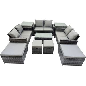 Pe Rattan Garden Furniture Set Lounge Double Seat Sofa Coffee Table Set with 2 Side Tables 4 Stools Dark Grey MixedMixed - Fimous Pe Rattan Garden Furniture Set Lounge Double Seat Sofa Coffee Table Set with 2 Side Tables 4 Stools Dark Grey MixedMixed - Fimous