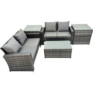 Fimous PE Rattan Garden Furniture Set Lounge Double Seat Sofa Coffee Table Set with 2 Side Tables Dark Grey MixedMixed Fimous PE Rattan Garden Furniture Set Lounge Double Seat Sofa Coffee Table Set with 2 Side Tables Dark Grey MixedMixed