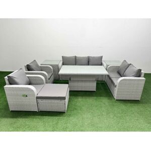 FIMOUS Pe Rattan Garden Furniture Set Reclining Chair Sofa Double Love Seat 2 Seater Sofa Lounge Set Adjustable Lifting Dining or Coffee Table Big Footstool FIMOUS Pe Rattan Garden Furniture Set Reclining Chair Sofa Double Love Seat 2 Seater Sofa Lounge Set Adjustable Lifting Dining or Coffee Table Big Footstool