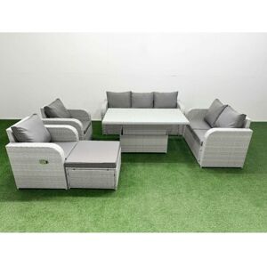 FIMOUS Pe Rattan Garden Furniture Set Reclining Chair Sofa Double Love Seat 2 Seater Sofa Lounge Set Adjustable Lifting Dining or Coffee Table Big Footstool FIMOUS Pe Rattan Garden Furniture Set Reclining Chair Sofa Double Love Seat 2 Seater Sofa Lounge Set Adjustable Lifting Dining or Coffee Table Big Footstool